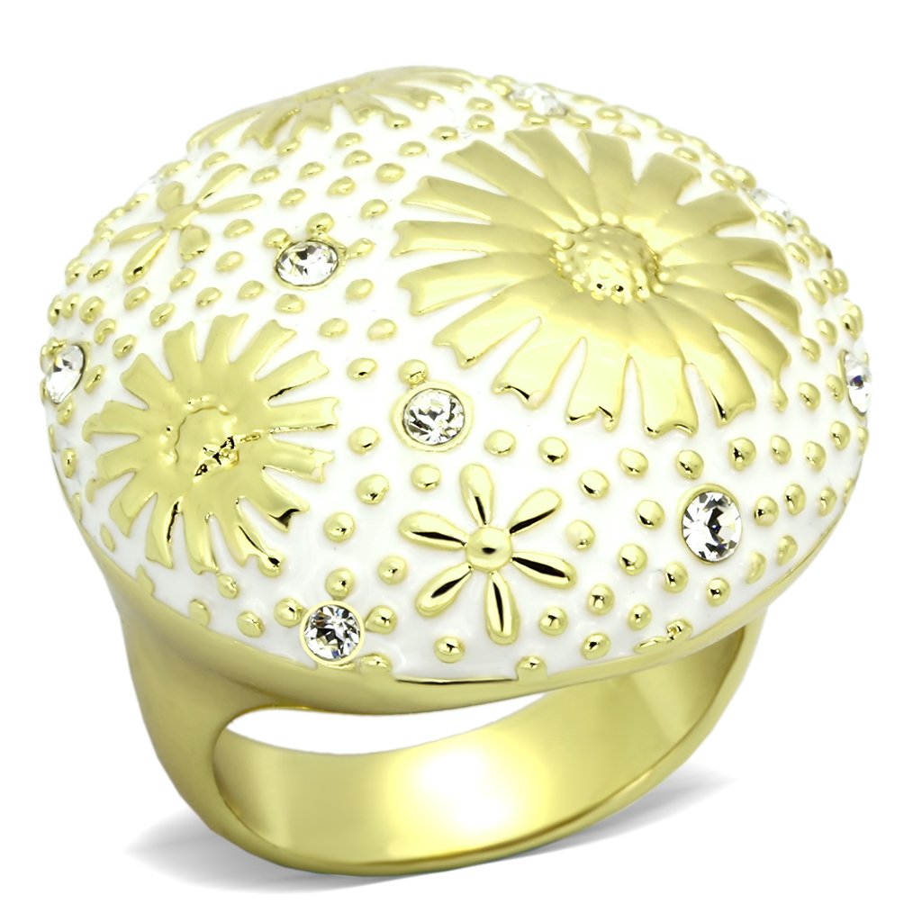 JCE875 IP Gold(Ion Plating) Stainless Steel Ring with Top Grade Crystal  in Clear