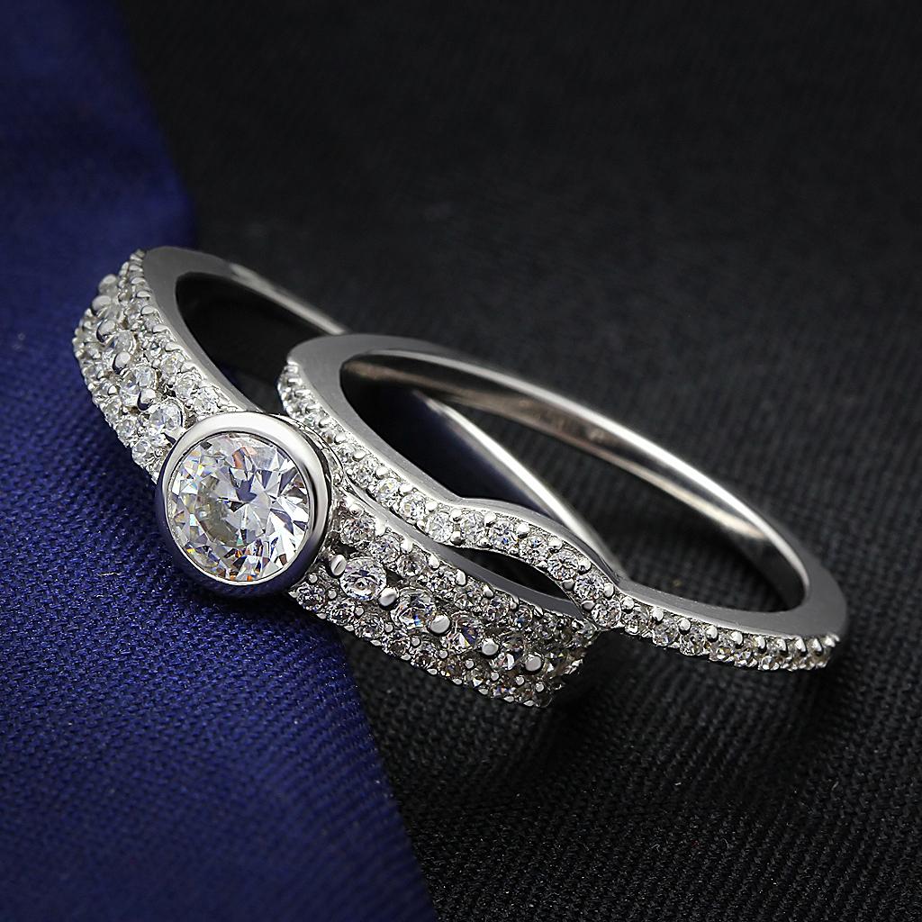 JCE005 Rhodium 925 Sterling Silver Ring with AAA Grade CZ  in Clear