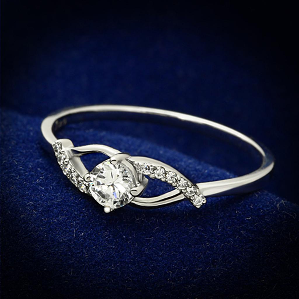 JCE085 Rhodium 925 Sterling Silver Ring with AAA Grade CZ  in Clear