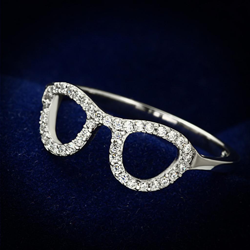 JCE086 Rhodium 925 Sterling Silver Ring with AAA Grade CZ  in Clear