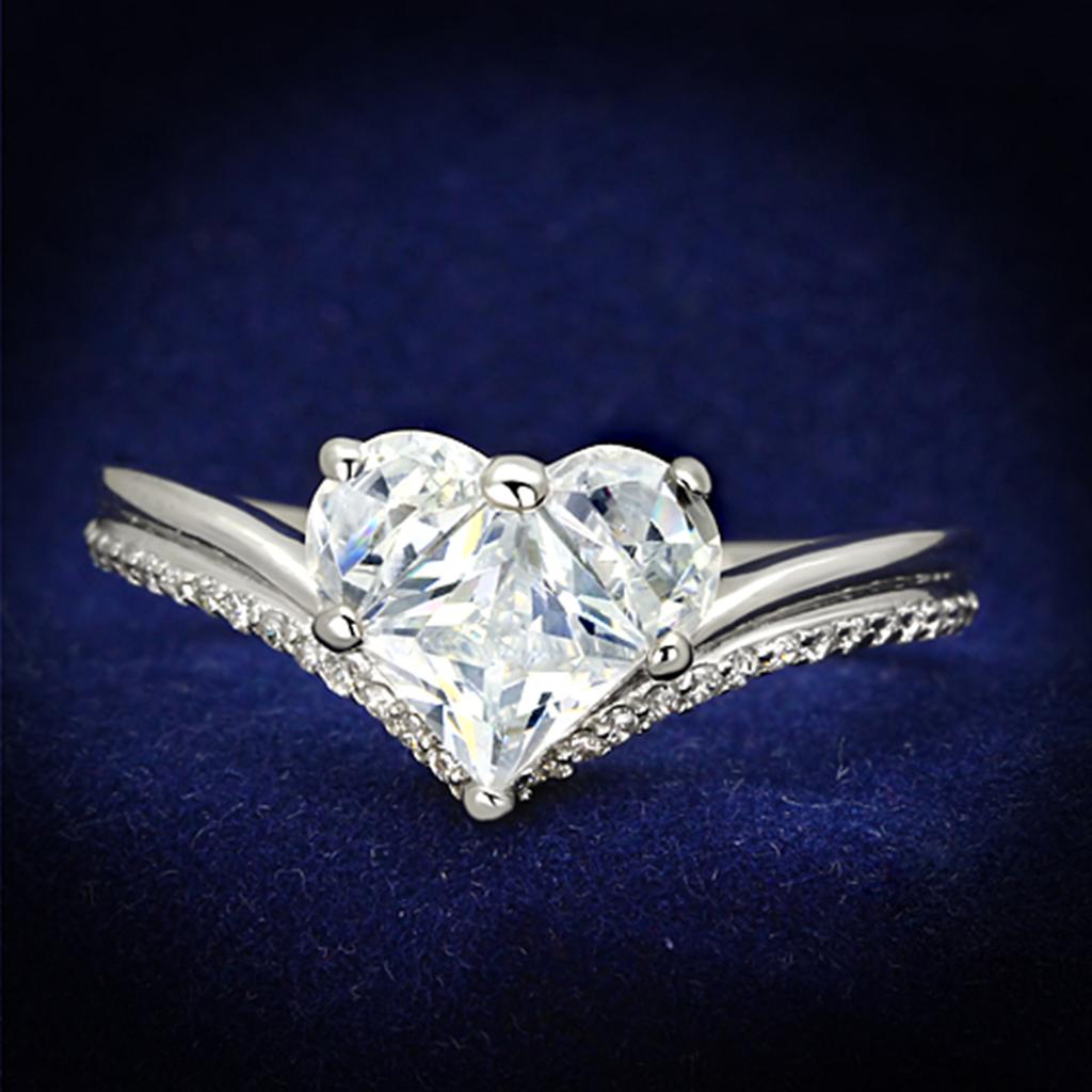 JCE118 Rhodium 925 Sterling Silver Ring with AAA Grade CZ  in Clear