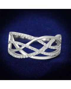 JCE134 Rhodium 925 Sterling Silver Ring with AAA Grade CZ  in Clear