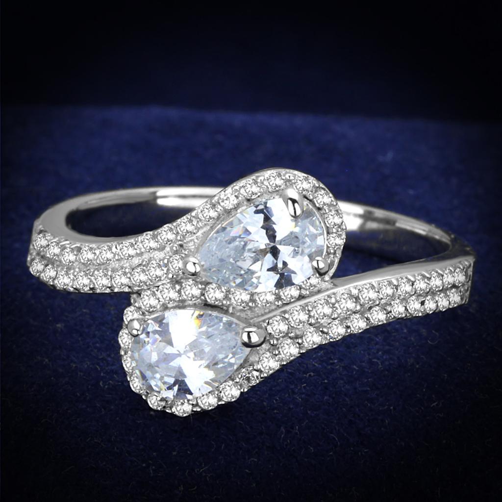 JCE186 Rhodium 925 Sterling Silver Ring with AAA Grade CZ  in Clear