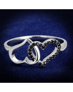JCE316 Rhodium + Ruthenium 925 Sterling Silver Ring with AAA Grade CZ  in Black Diamond