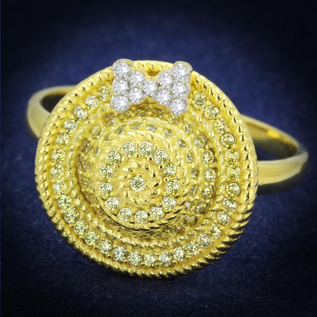 JCE320 Gold+Rhodium 925 Sterling Silver Ring with AAA Grade CZ  in Topaz