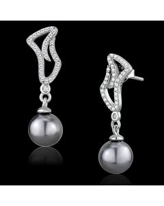 JCE479 Rhodium 925 Sterling Silver Earrings with Synthetic Pearl in Gray