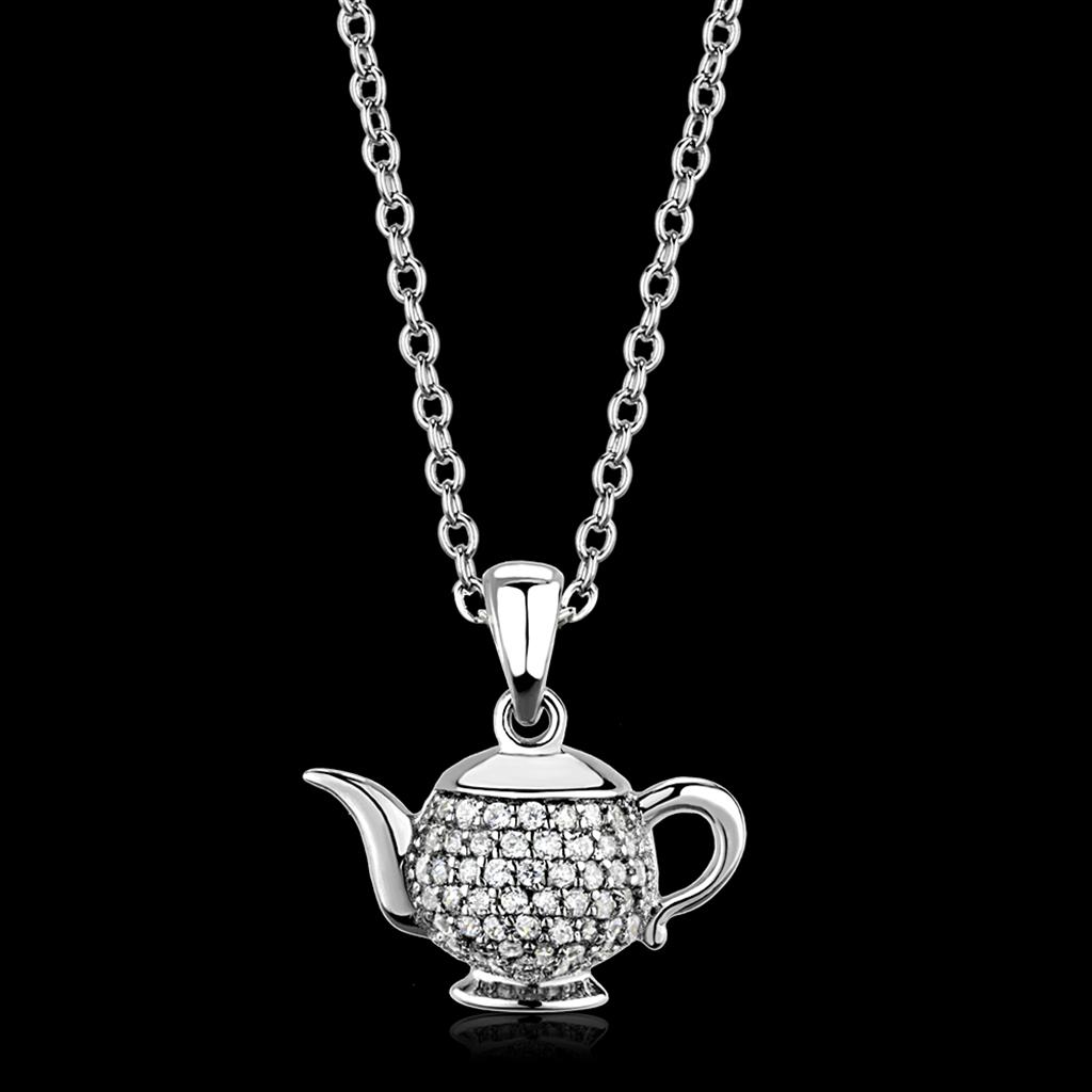 JCE297 Rhodium 925 Sterling Silver Pendant with AAA Grade CZ  in Clear