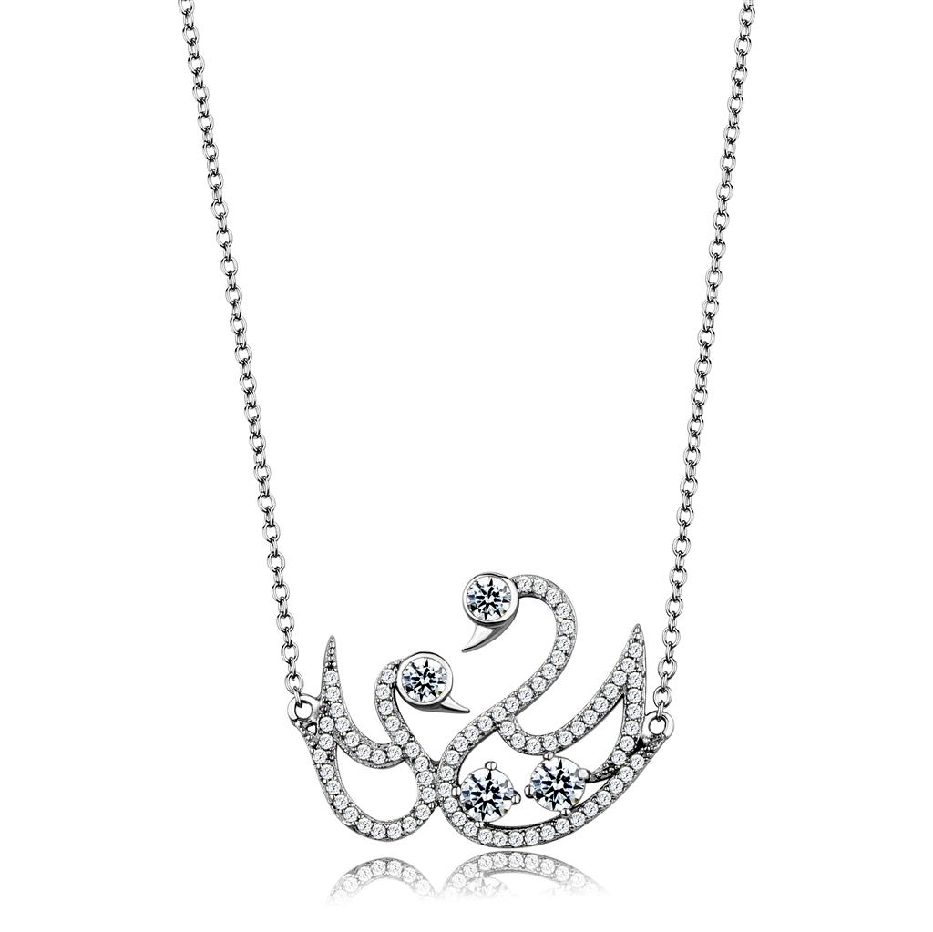 JCE447 Rhodium 925 Sterling Silver Chain Pendant with AAA Grade CZ  in Clear