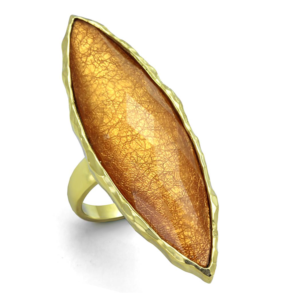 JCE120 IP Gold(Ion Plating) Stainless Steel Ring with Synthetic Synthetic Stone in Orange